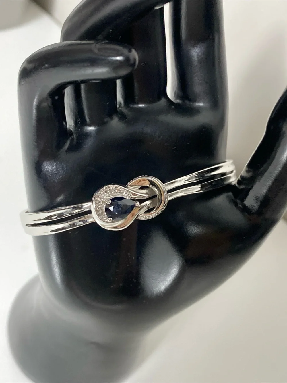 PAJ BB Bracelet With Blue Sapphire Silver Tone Cuff Bangle 6.75”